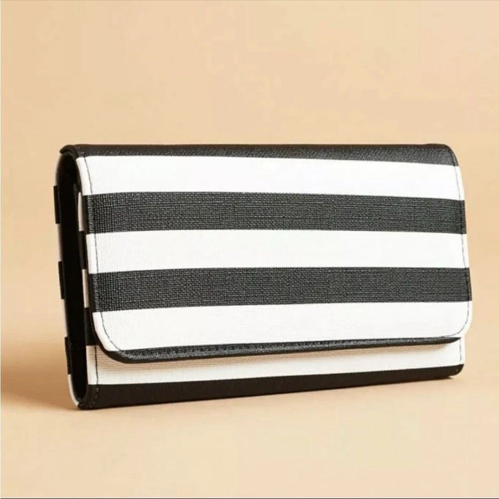 KUT From The Kloth Black/White Striped Tri-Fold Vegan Wallet